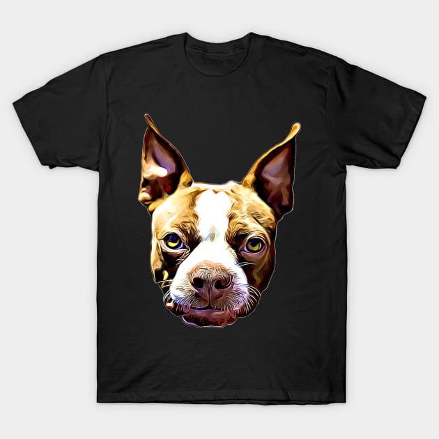 Boston Terrier Gift Ideas Cartoon Boston Terrier Face T-Shirt by BubbleMench